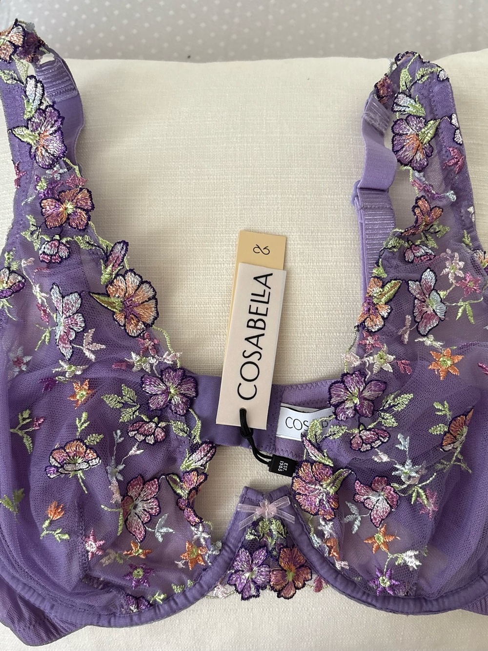 Cosabella Abri Underwire Bra Lavender Floral Embroidered
Plunge Bra 34D NWT
